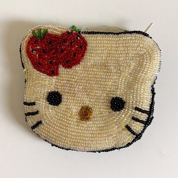 Hello Kitty Beaded Coin Purse Vintage Accessory Strawberry Handmade Y2K Rare - Picture 1 of 7